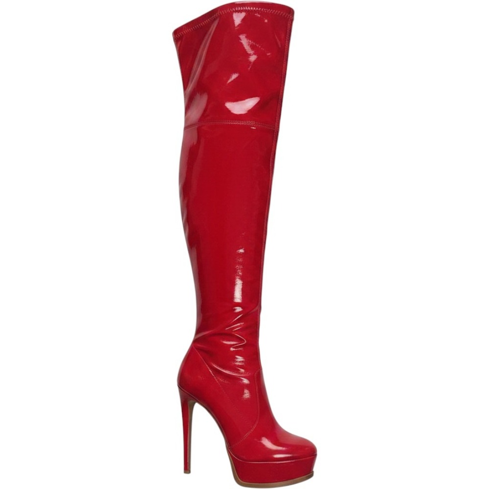 Thalia Sodi Silena Red Patent Thigh High Platform Boots Stiletto Heel 6M Baddie